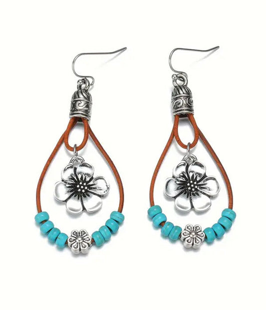 FLOWER DANGLE TURQUOISE TEADROP EARRING